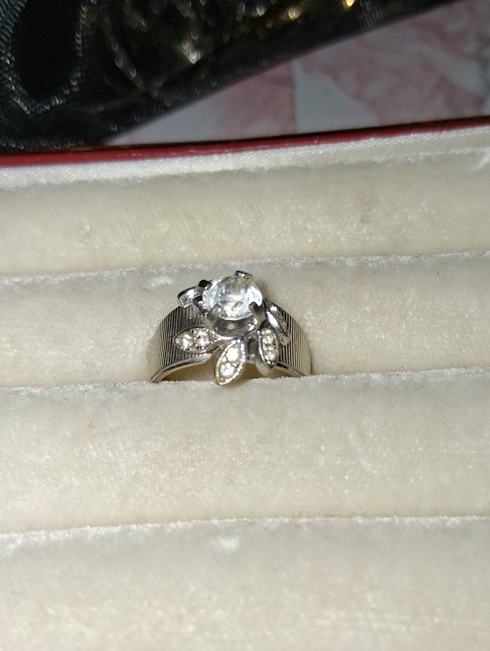 18 K GE Floral Halo Ring with Clear Stone - Women Jewelry